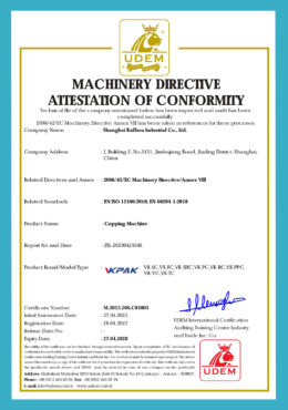 Capping Machine Certificate