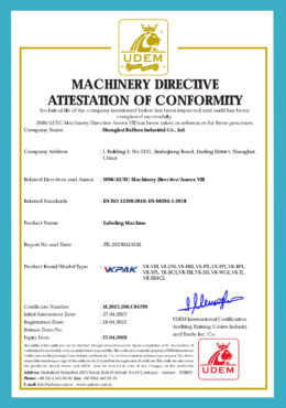 Labeling Machine Certificate